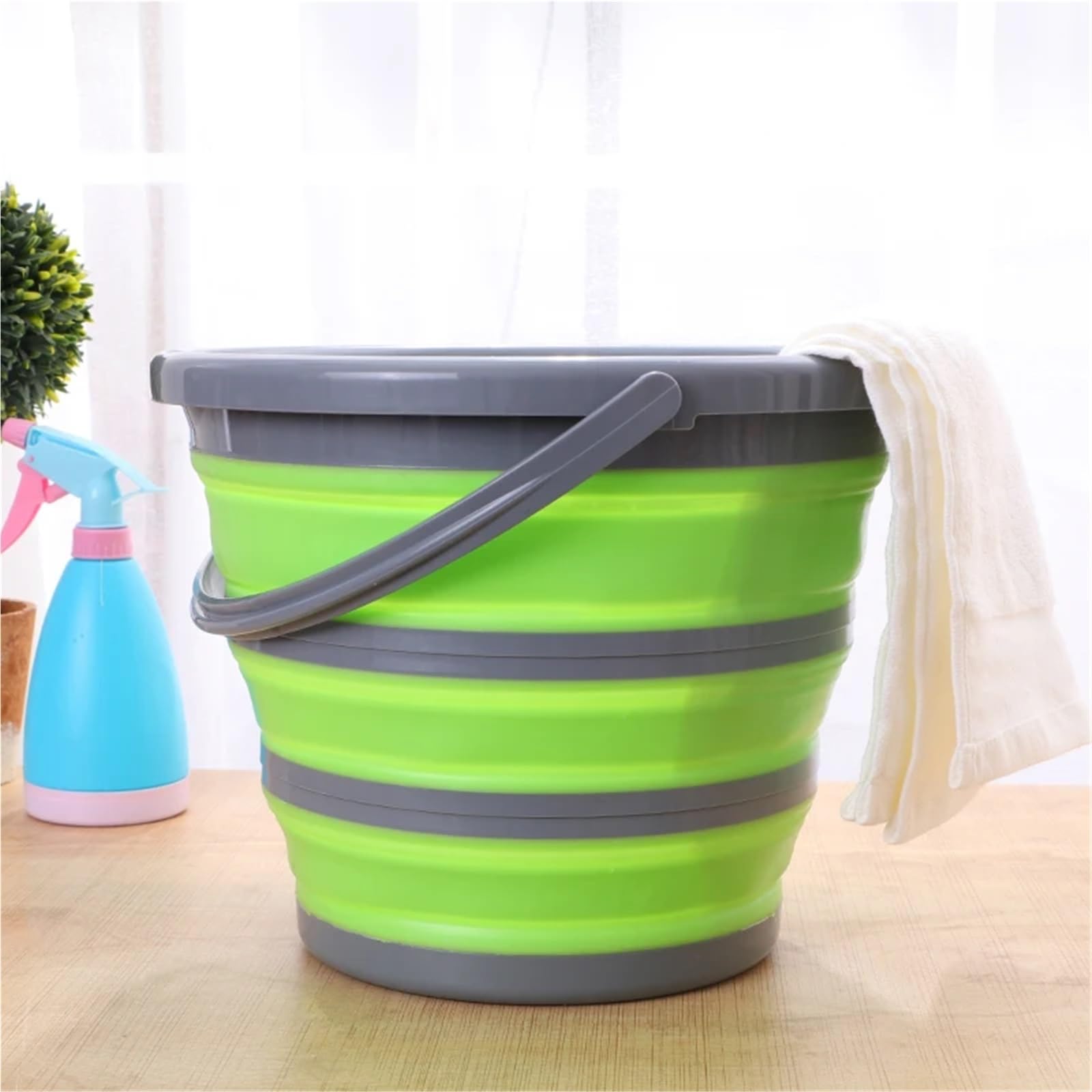 Secchio pieghevole in silicone da 2 pezzi 10 litri, grande capienza, salva spazio, secchio for auto campeggio, pesca, articoli cucina Per La Pesca Campeggio(Green)