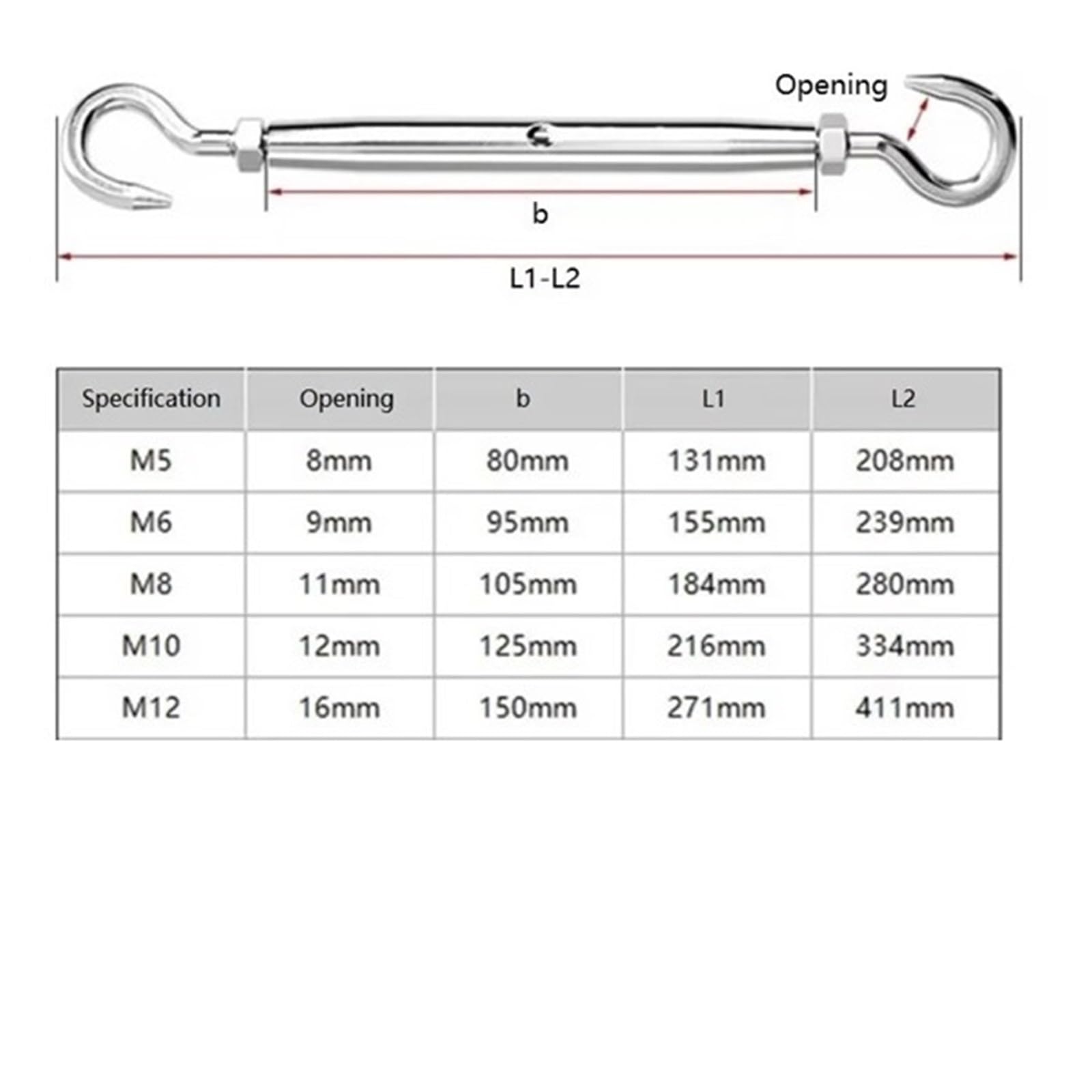8 Uds M5 ~ M12 304 Acero inoxidable ajuste cadena aparejo tensor cuerda de alambre dispositivo tensión ganchos y cierre ojo Para Plantas Trepadoras(Color 3,M10)