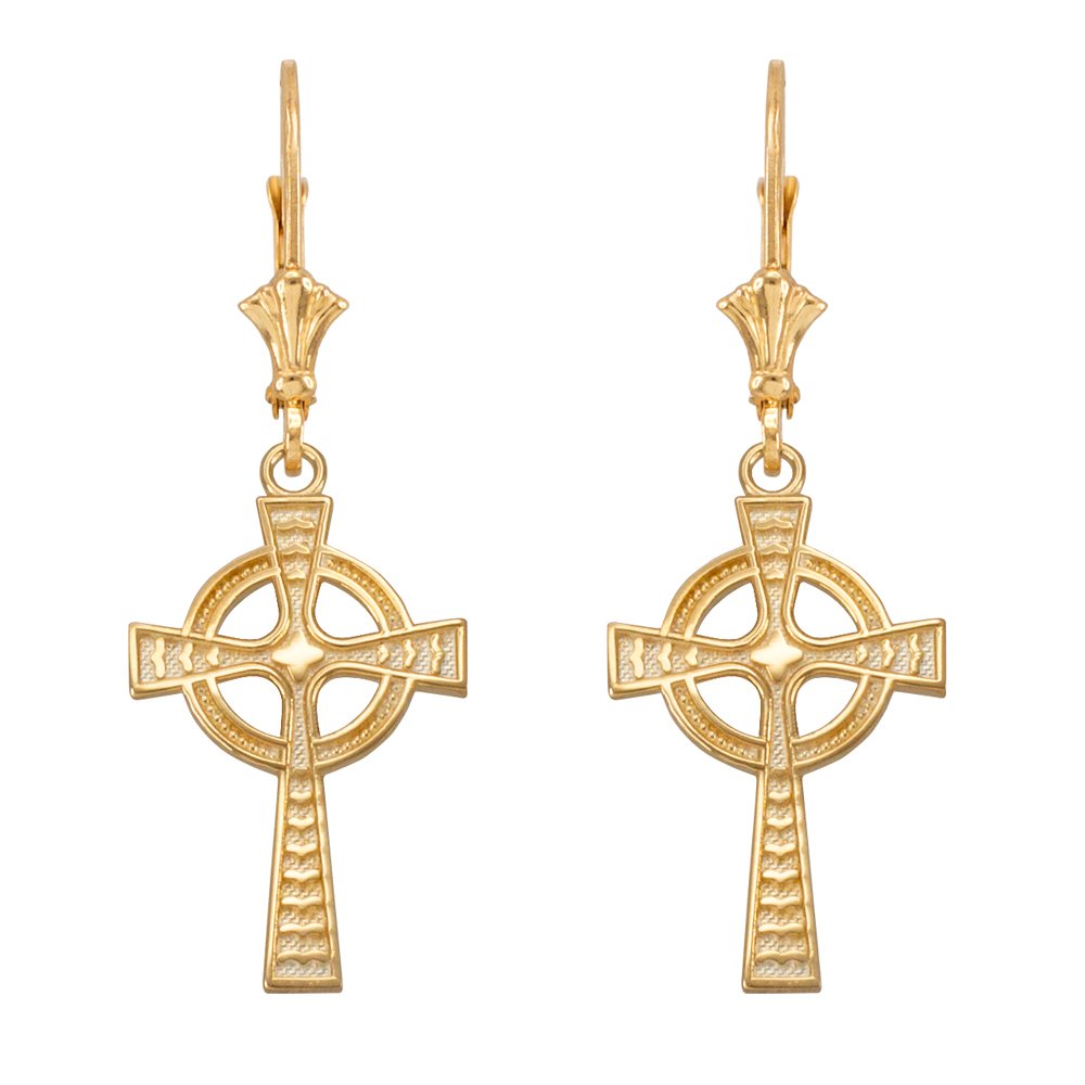 Celtic EarringsSolid 10k Yellow Gold Celtic Cross Leverback Earrings