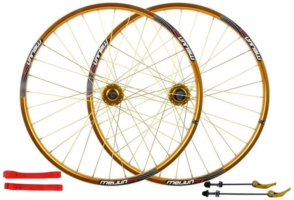 ZXGSXIOU Wheelset 26Inch MTB Bike Front and Rear Wheel,Double Wall Alloy Rims Disc Brake Cassette Fiywheel Hub 7/8/9/10 Speed 32H Bicycle Road Wheel (Color:Gold, Size 26inch)