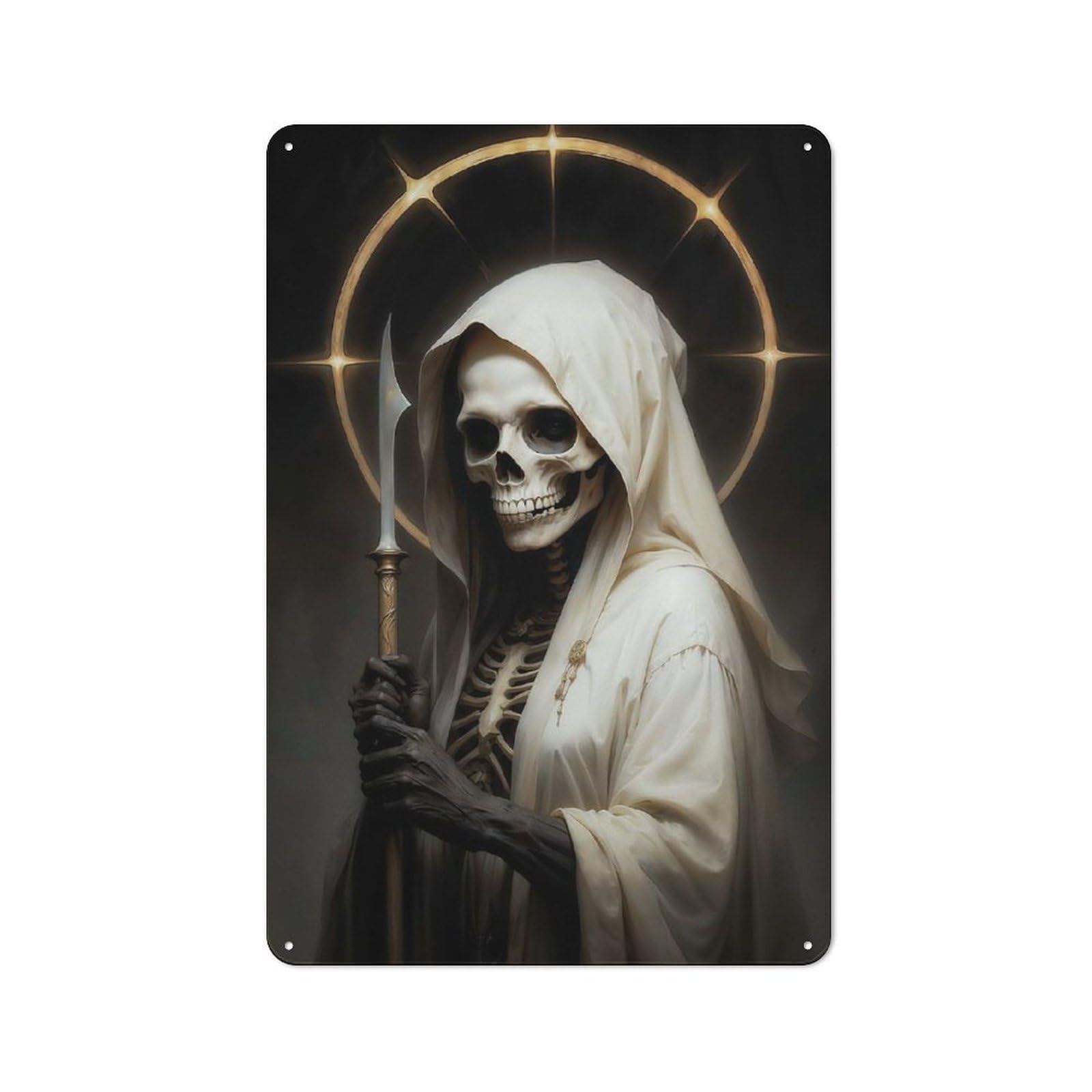 Junmoney White Santa Muerte Vintage Metal Sign 30X20cm For Bar Or Restaurant, For Vintage Wall Decor Fans, For Living Room And Hallway Decor
