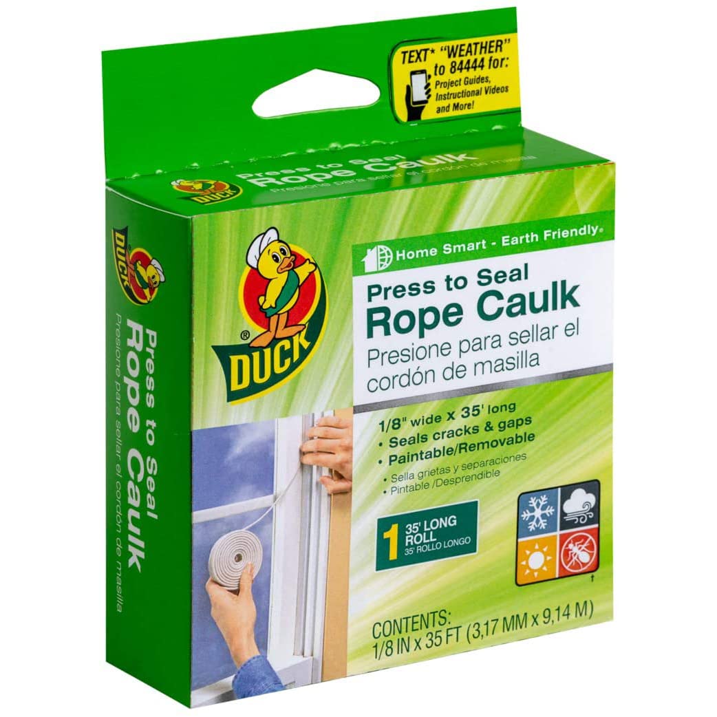 Duck Brand Press to Seal Rope Caulk, White, 1/8Inch Wide x