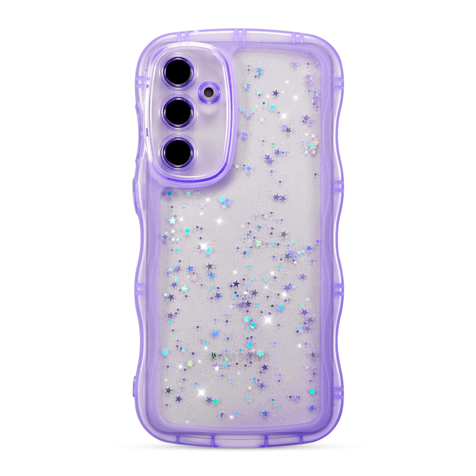 ZTOFERA for Samsung Galaxy S24 5G Case 6.2",Cute Curly Wave Case with Star Glitter,Clear Shiny Bling Soft TPU Shockproof Phone Protective Cover for