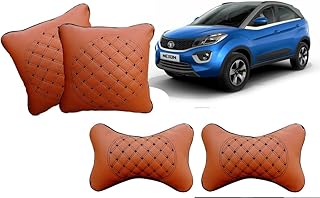 Auto Pearl Tan Color Diamond Neck Rest with Cushion Set of 4 pcs. for - Nexon