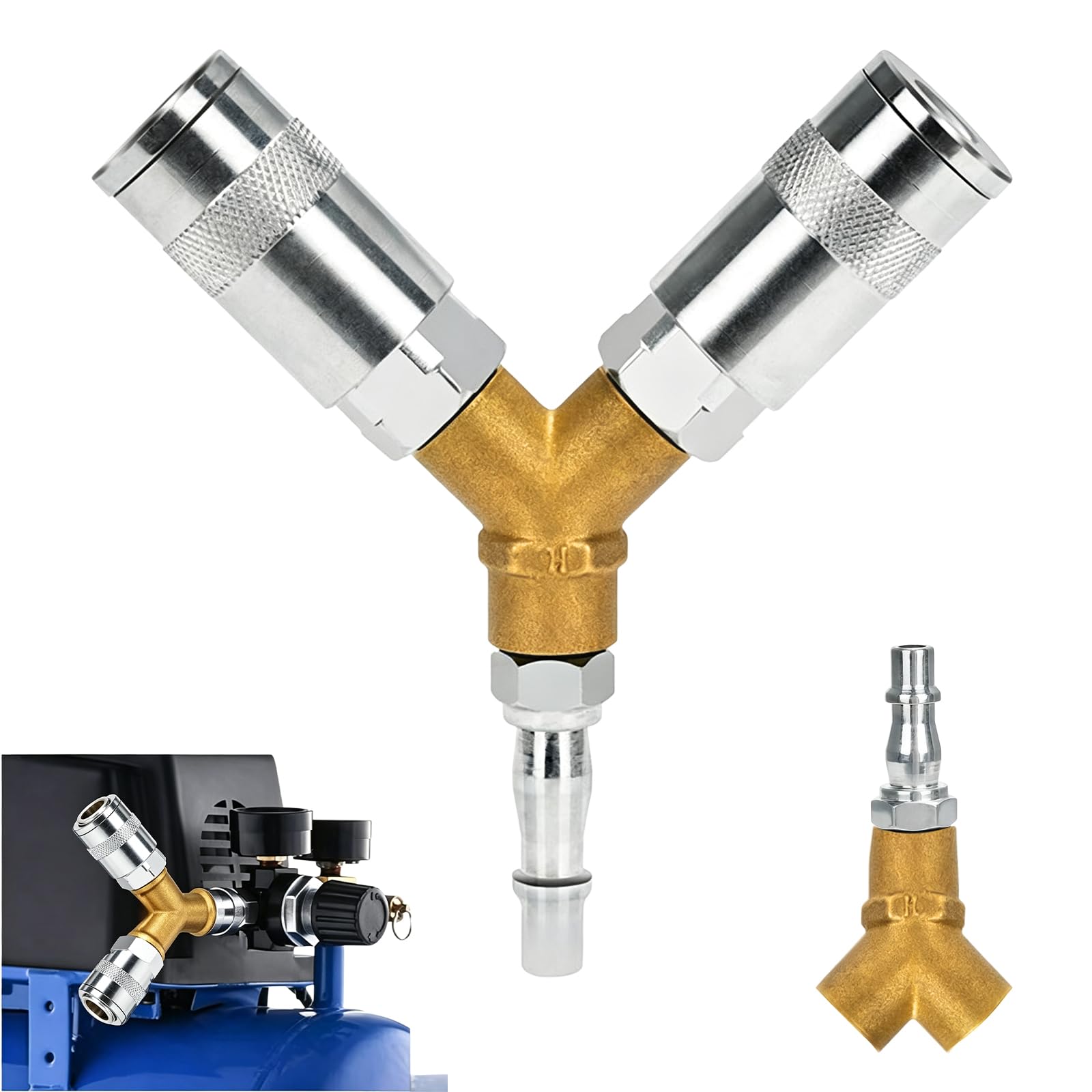 Flintronic 3-Way PCL/UK Air Line Splitter, 1/4" BSP Airline Hose Connector, Brass Y Splitter PCL/UK Male/Female Thread Quick Release Coupler, for Air Lines Compressors
