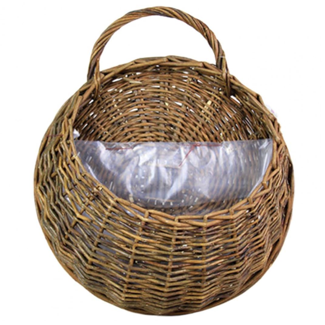 Cesta colgante de mimbre trenzada a mano con soporte de pared para interiores elegantes