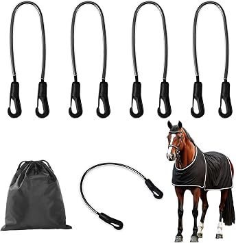5 Pack Horse Blanket Straps Adjustable Elastic Tail Strap, Stretch Horse Rug Tail Strap with Double Ended Clips