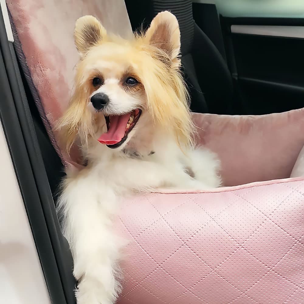 Seggiolino auto di lusso per cani, sedile posteriore, sedile anteriore, universale, lavabile, per cani e gatti, colore: rosa, in similpelle, morbido peluche, dimensioni: 55 x 55 cm