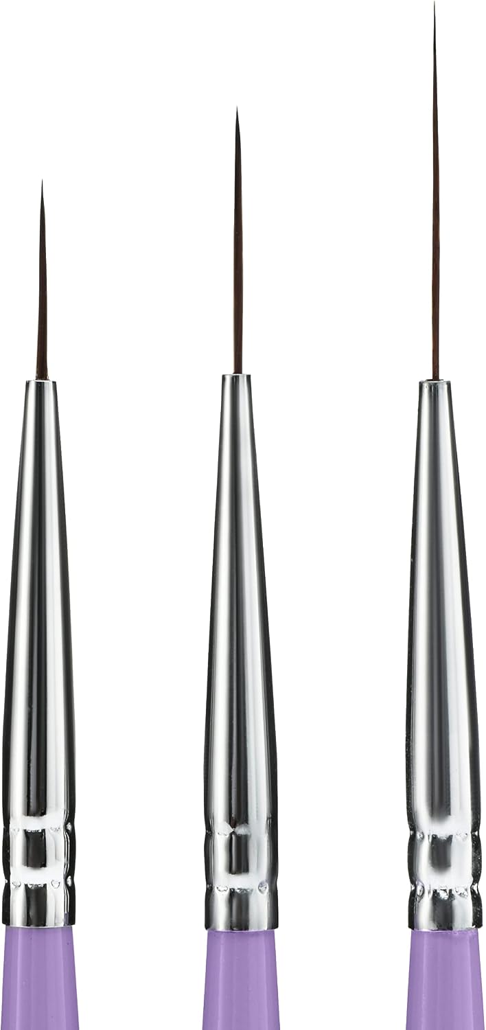 Beaute Galleria 3 Pieces Nail Art Long Striper Brush Set (12mm, 16mm, 22mm) for Thin Long Fine Line, Detailer, Striping, Color Block, One Stroke