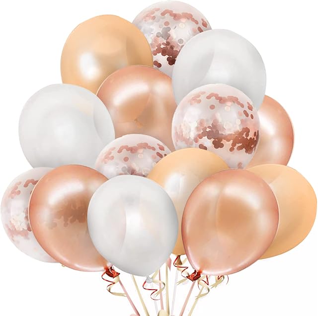NiCoLa Rose Gold Balloons 60 PCS 12 Inch Rose Gold Balloons Decorations with White Balloons Confetti Balloons for Valentine's Day Engagement Wedding (Apricot)