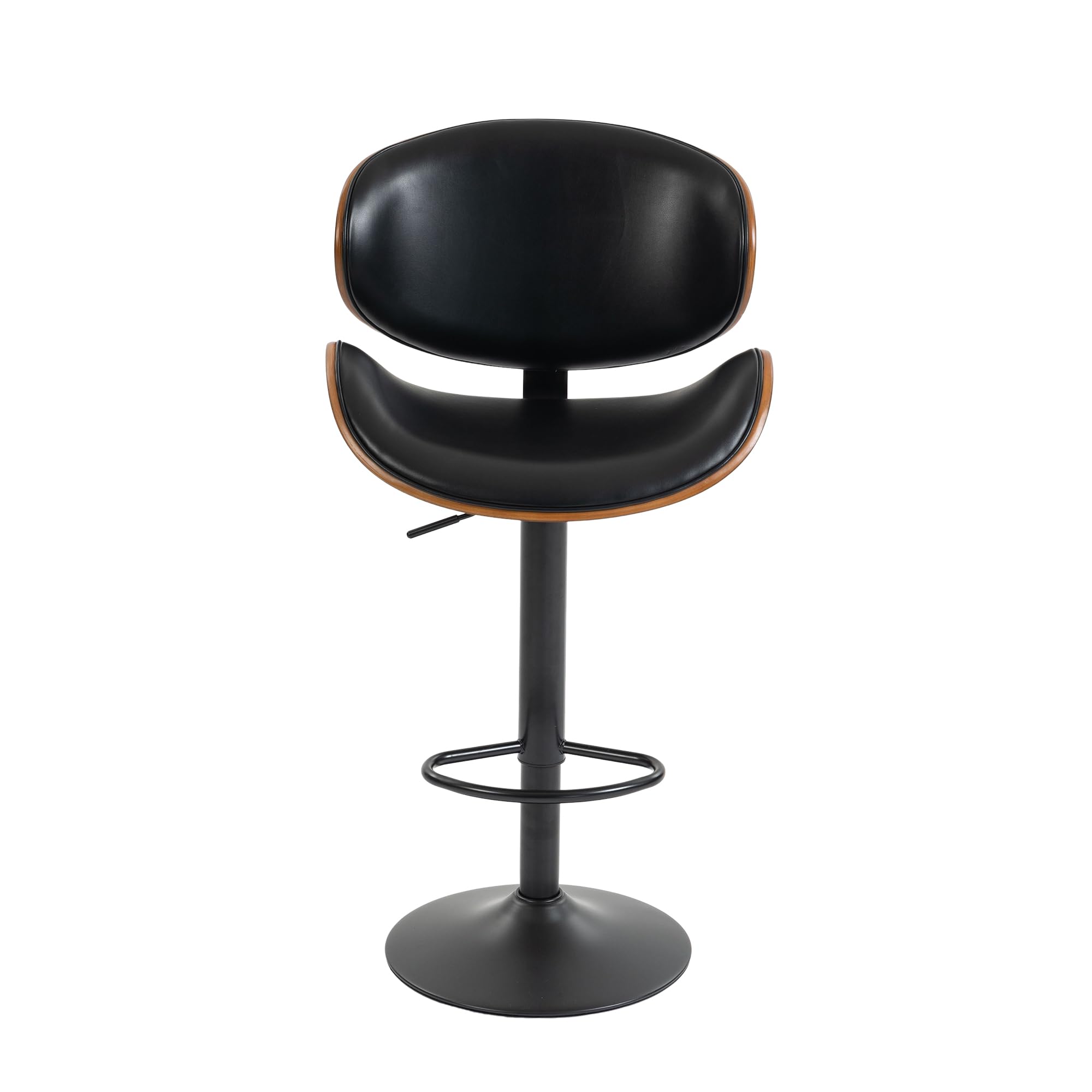 Set di 2 sgabelli da bar girevoli, regolabili in altezza, in legno curvo, con rivestimento in pelle PU, schienale ergonomico e poggiapiedi, per bar, isola cucina, colore: nero