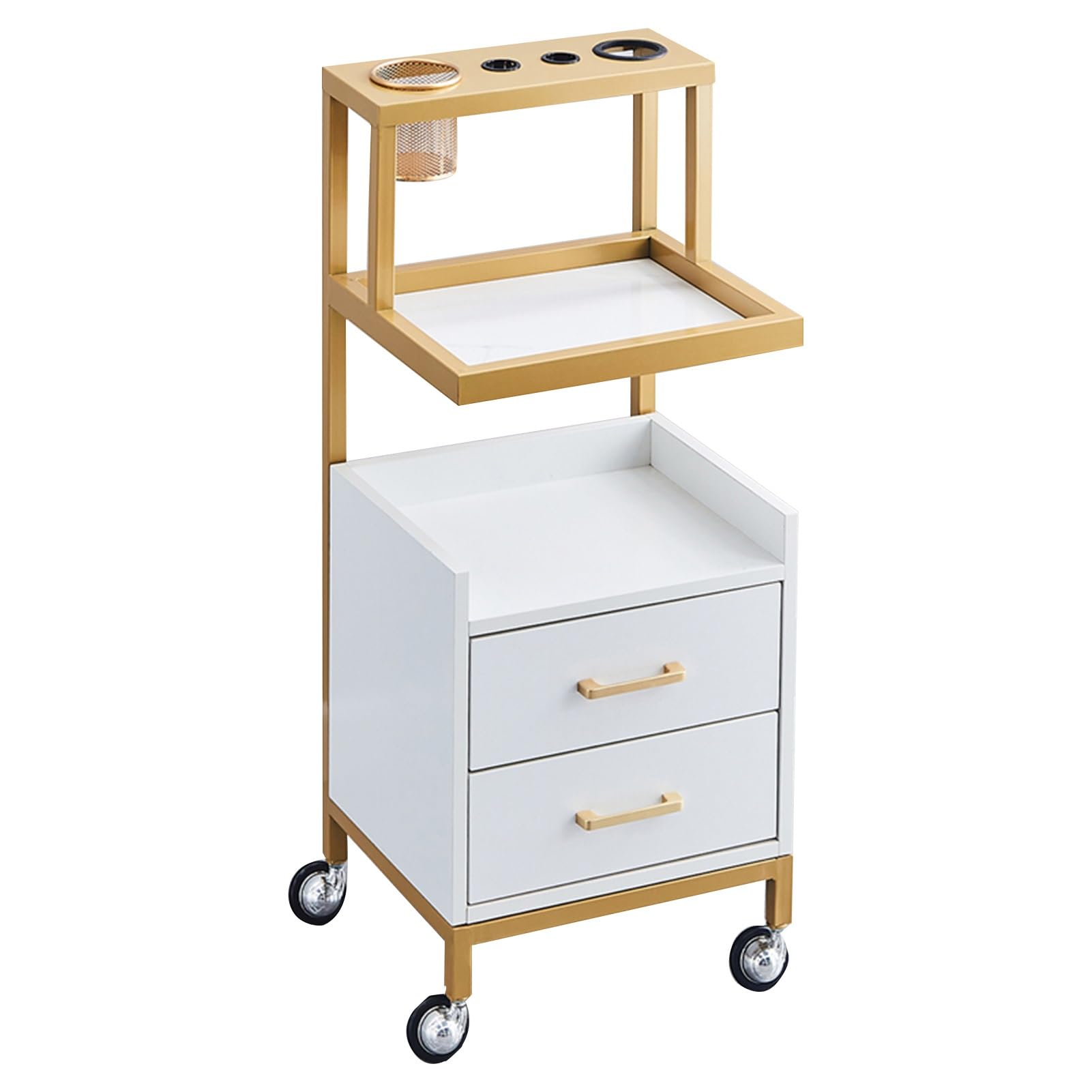 LVLDAWA Salon Storage Cabinet Trolley Barber Shop Tool Cabinet With 2 Hair Dryer Holders Barber Salon Styling Station Organizer Equipments With Drawer(B)