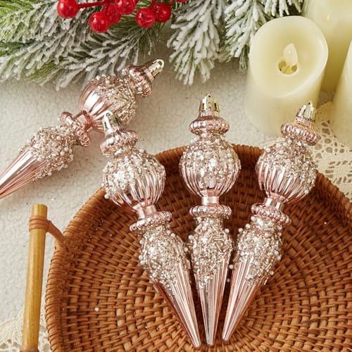 Rose Gold Christmas Ornaments Set,6 Pack Plastic Shatterproof Christmas Ball Hanging Ornaments for Xmas Tree Decorations(6.7Inch)
