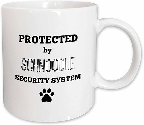 3dRose Taza "Protected By Schnoodle Security System", 15 onzas Blanco,Negro/Blanco,Azul/Blanco,Verde/Blanco,Rojo/Blanco,Amarillo/blanco