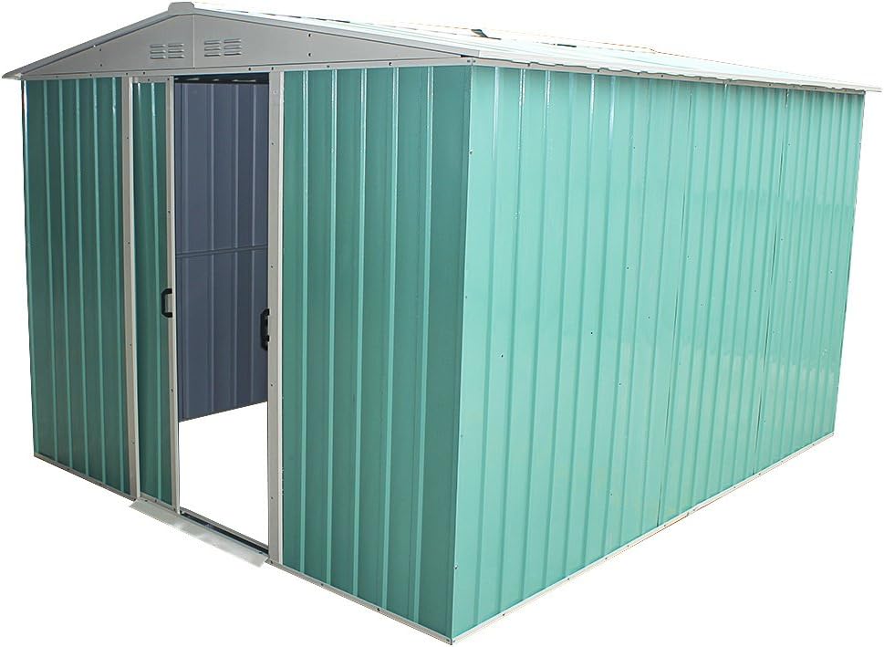 8x6FT Metal Garden Apex Roof Storage Shed Metal Flat Roof Shed Door at 8FT side