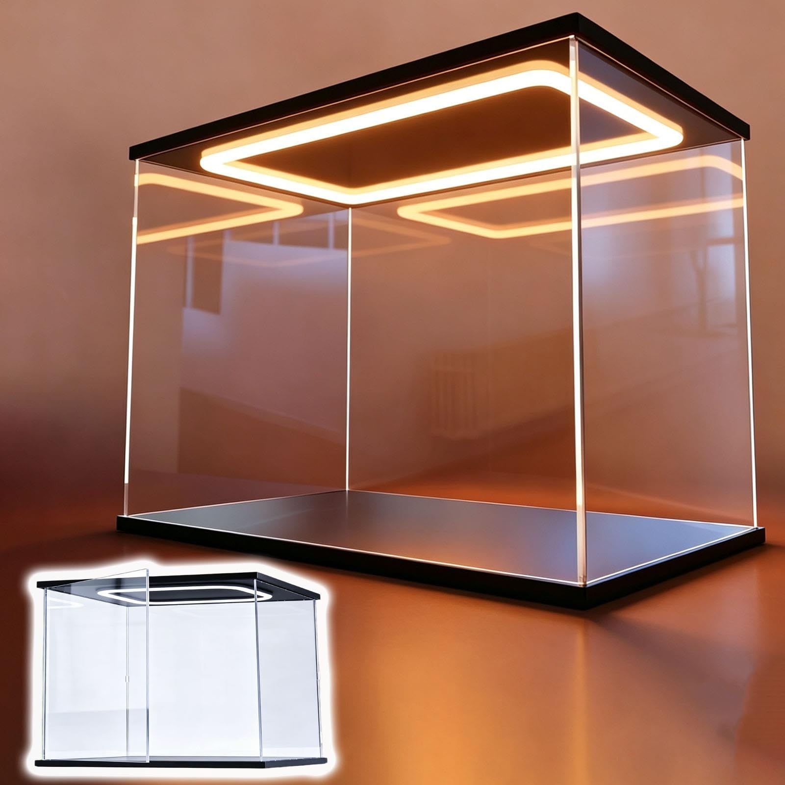 Acryl Vitrine Präsentationsbehälter mit Schwarzem Holzständer und Deckel