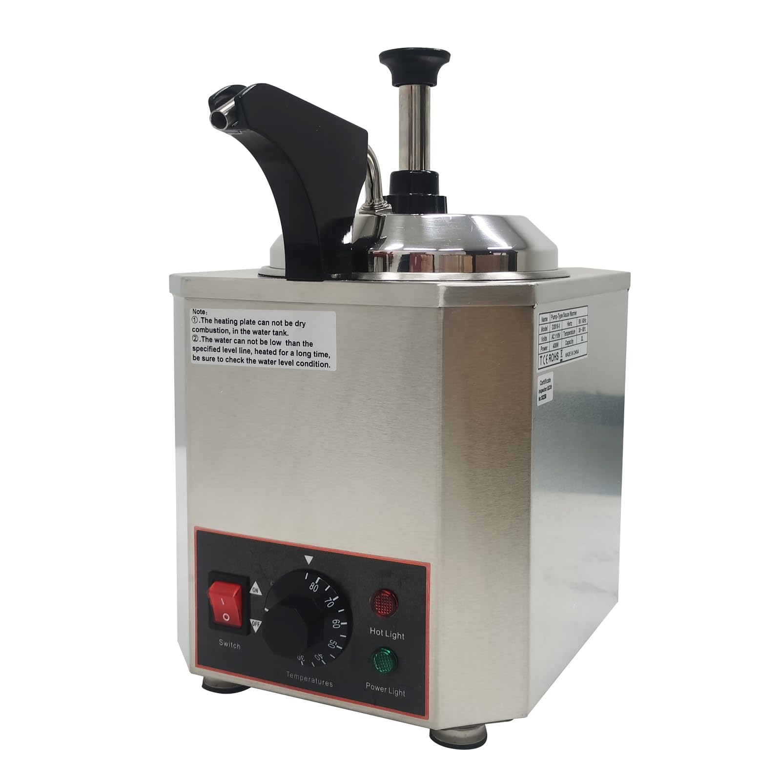 WYDDDARY 1 Pot Electric Sauce Warmer with Pump Pump-Type Electric Food Sauce Warmer Dispenser with One 2L Sauce Pot Adjustable Temperature 86-185?/30-85? 110V 400W