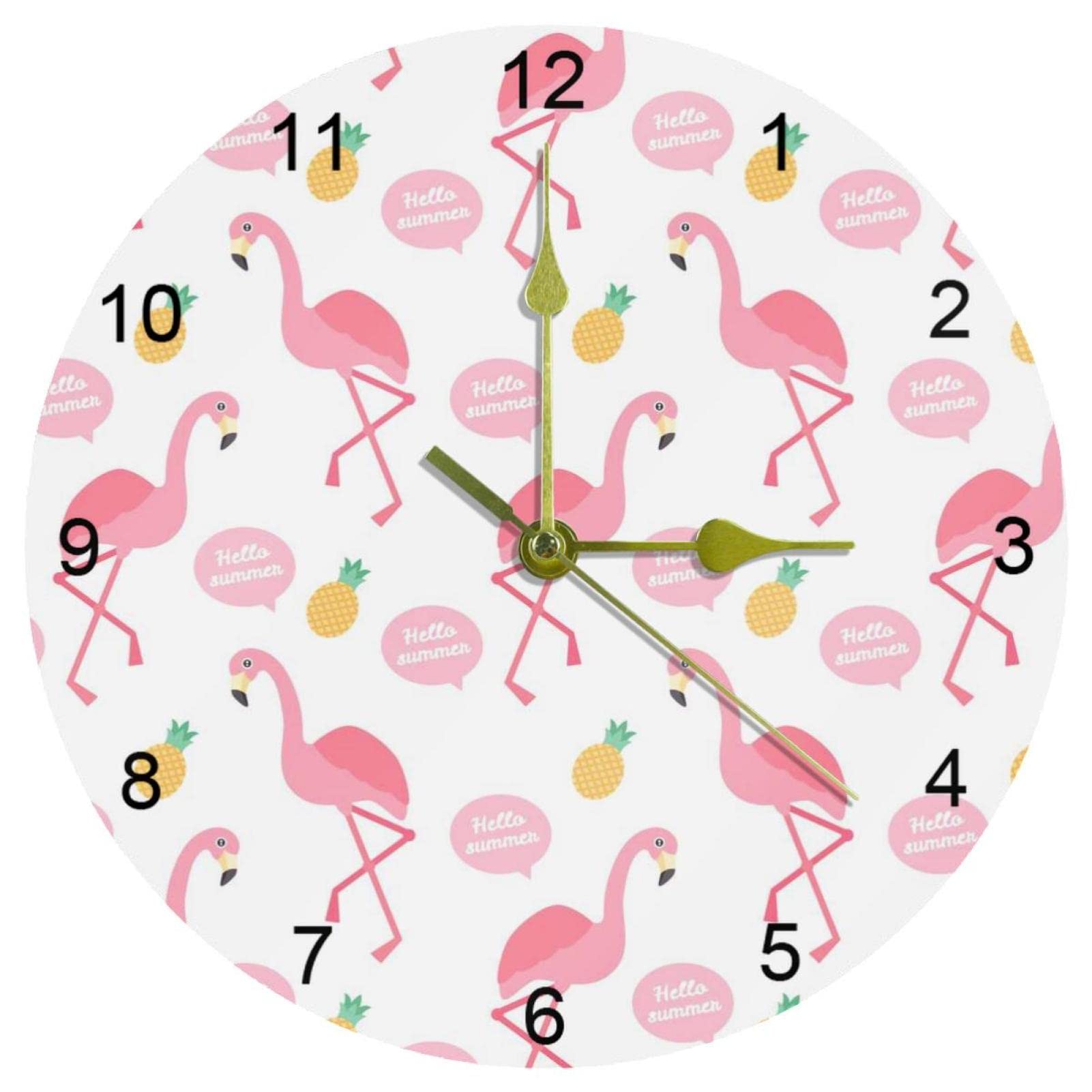 Horloge murale sans tic-tac rose Hello Summer 25,4 cm pour en finir avec les bruits nocturnes