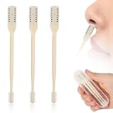 3pcs 2 in 1 Nose Hair Trimmer, 360° Rotating Nasal Hair Cutter Clipper Double Sided Nose Hair Cleaner Portable Manual Nostril Hair Removal Tool with Ear Picker for Men Women (Cream)