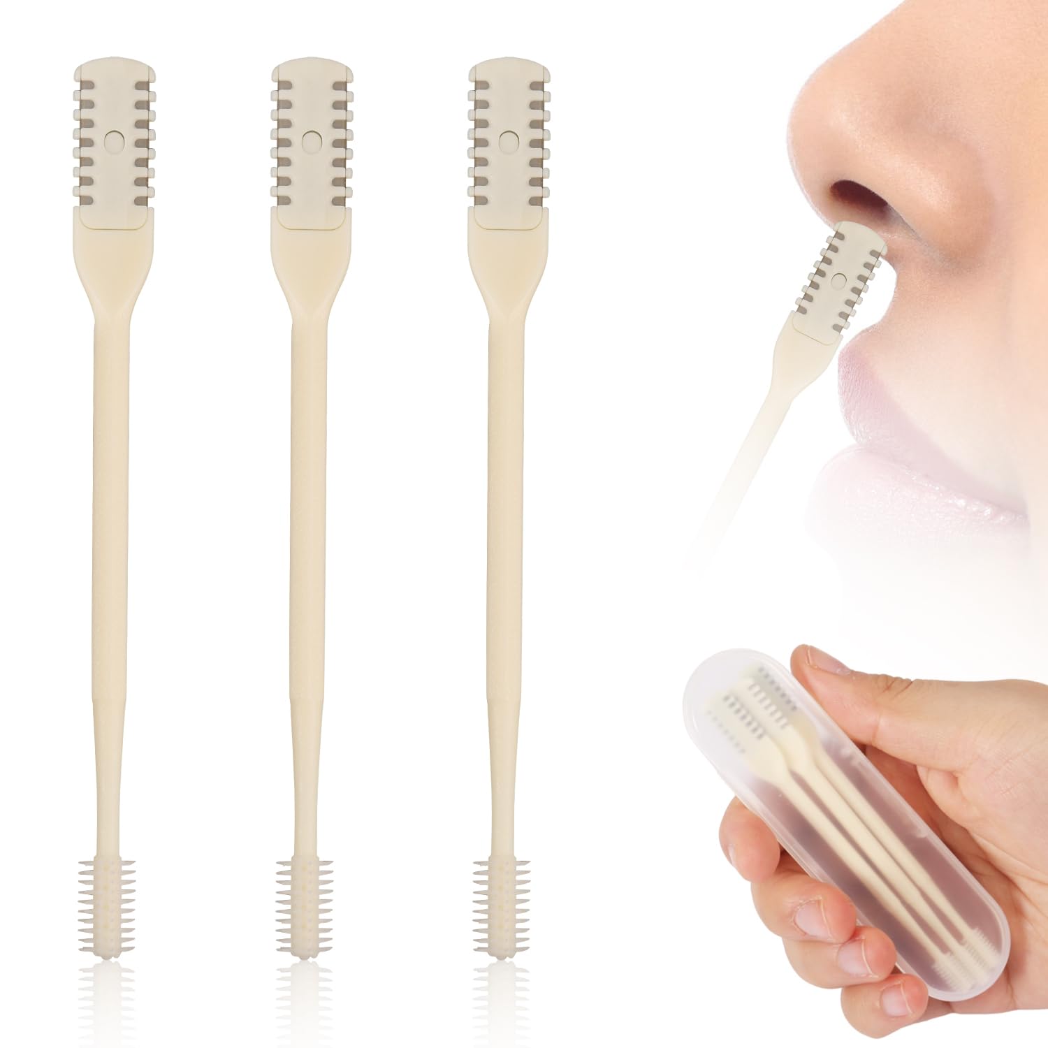 3pcs 2 in 1 Nose Hair Trimmer 360 Rotating Nasal Hair Cutter Clipper Double Sided Nose Hair Cleaner