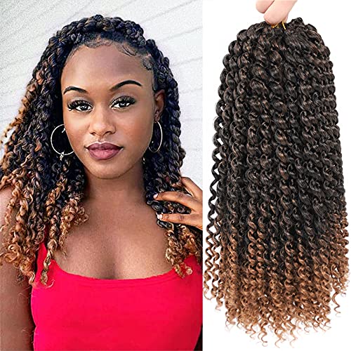 Passion Twist Hair 12 Inch Water Wave Crochet Hair for Black Women 8 Packs Passion Twist Crochet Hair Short Crochet Braids Spring Twist Hair Synthetic Curly Braiding Hair Extensions (12 Inch,T30#)