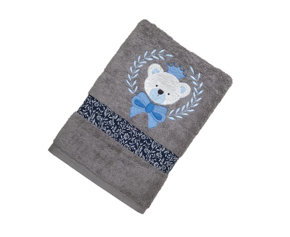 Image of SNAAN 600 GSM, Pure Combed Cotton Boy Teddy Bear Towels for | Ultra Soft, Super Absorbent Luxury Bath Towel with Attractive Cartoon Animal Design for, Boys & Girls (Grey)