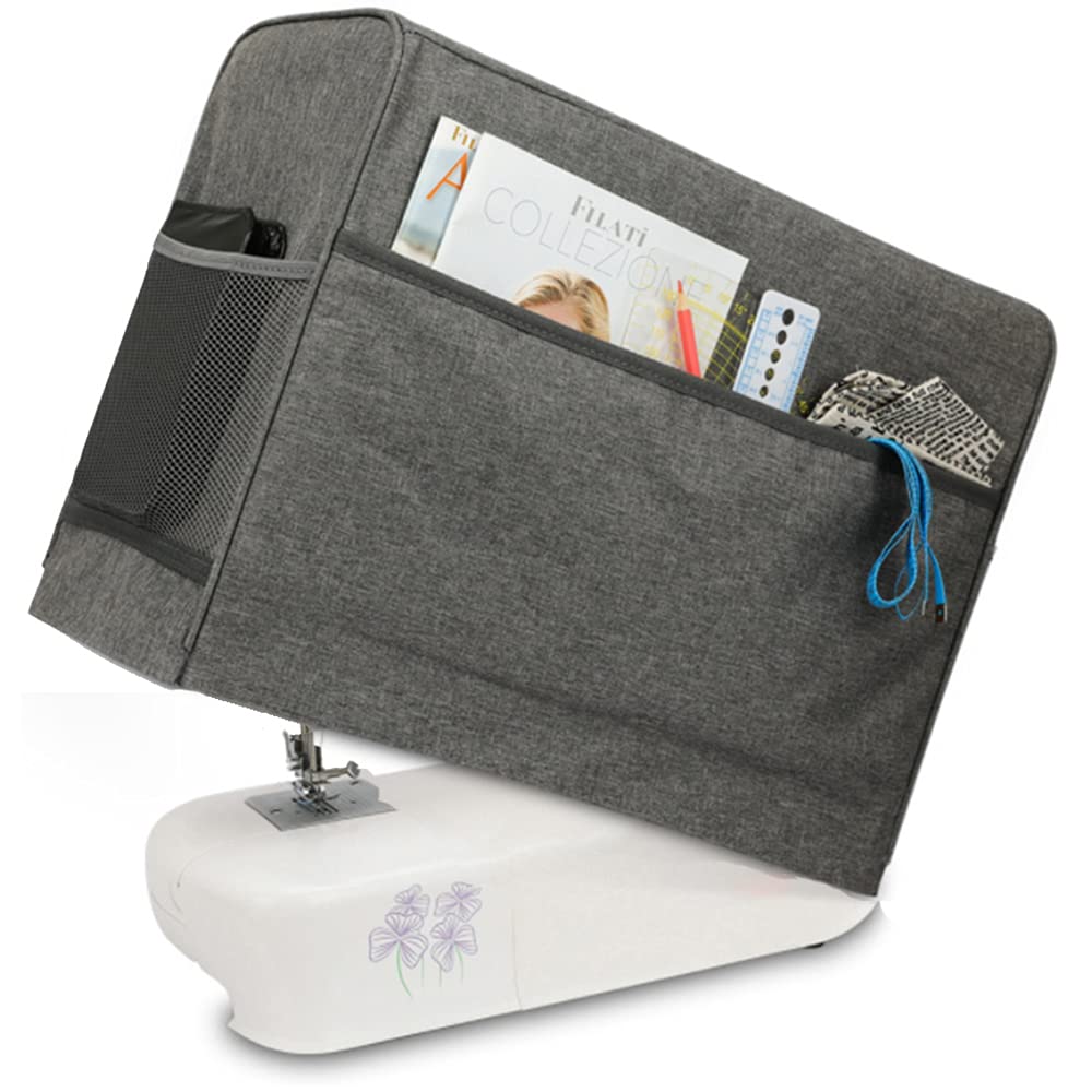UCARE Sewing Machine Cover Compatible with Singer/Brother Machines Dust Covers with Storage Pockets for Most Standard Sewing Machines Cover (Grey)