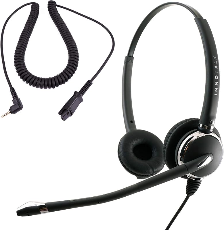 2.5mm Phone Telephone Headset - Best Pro Noise Cancel Binaural Office Headset Compatible with Cisco SPA, Panasonic, Vtech, Uniden and Cordless Dect Phones Plus Compatible with Plantronics QD