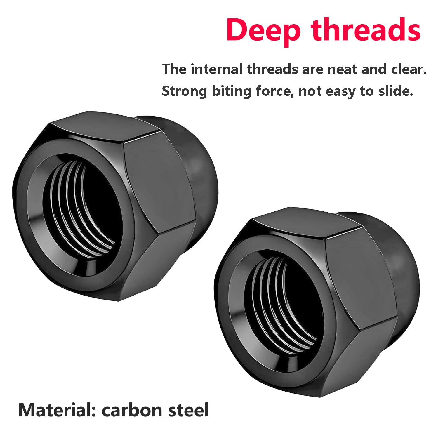 Qrity 5 Pcs Acorn Cap Nuts, M10 Black Carbon Steel Dome Nuts, Decorative Hex Cap for Protecting Screws and Bolts - Image 3