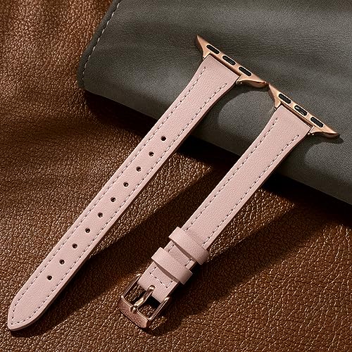 Charlam Pulseira feminina de couro genuíno de grão superior compatível com Apple Watch séries 9, 8,