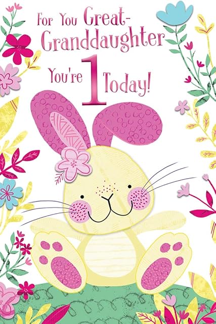 Great Granddaughter 1st Age 1 Today Cute Bunny Happy Birthday Card Lovely Verse