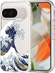 MOSNOVO Case for Google Pixel 9 & Pixel 9 Pro, [Buffertech 6.6ft Military-Grade Drop Protection] [Anti Peel Off Tech] Clear TPU Bumper Phone Case Cover Design - Great Wave