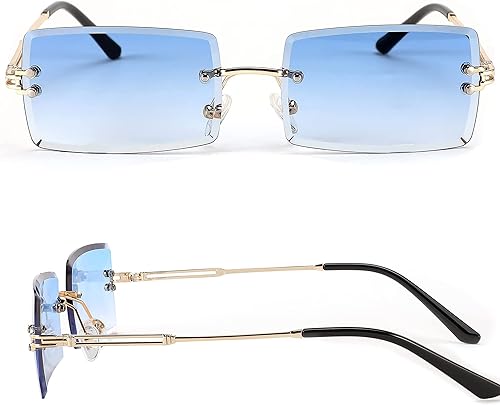 Miniatura 2 de SDINM Lentes de sol sin montura de los años 90, sin marco, rectangulares, tintados, lentes de color caramelo para mujeres y hombres