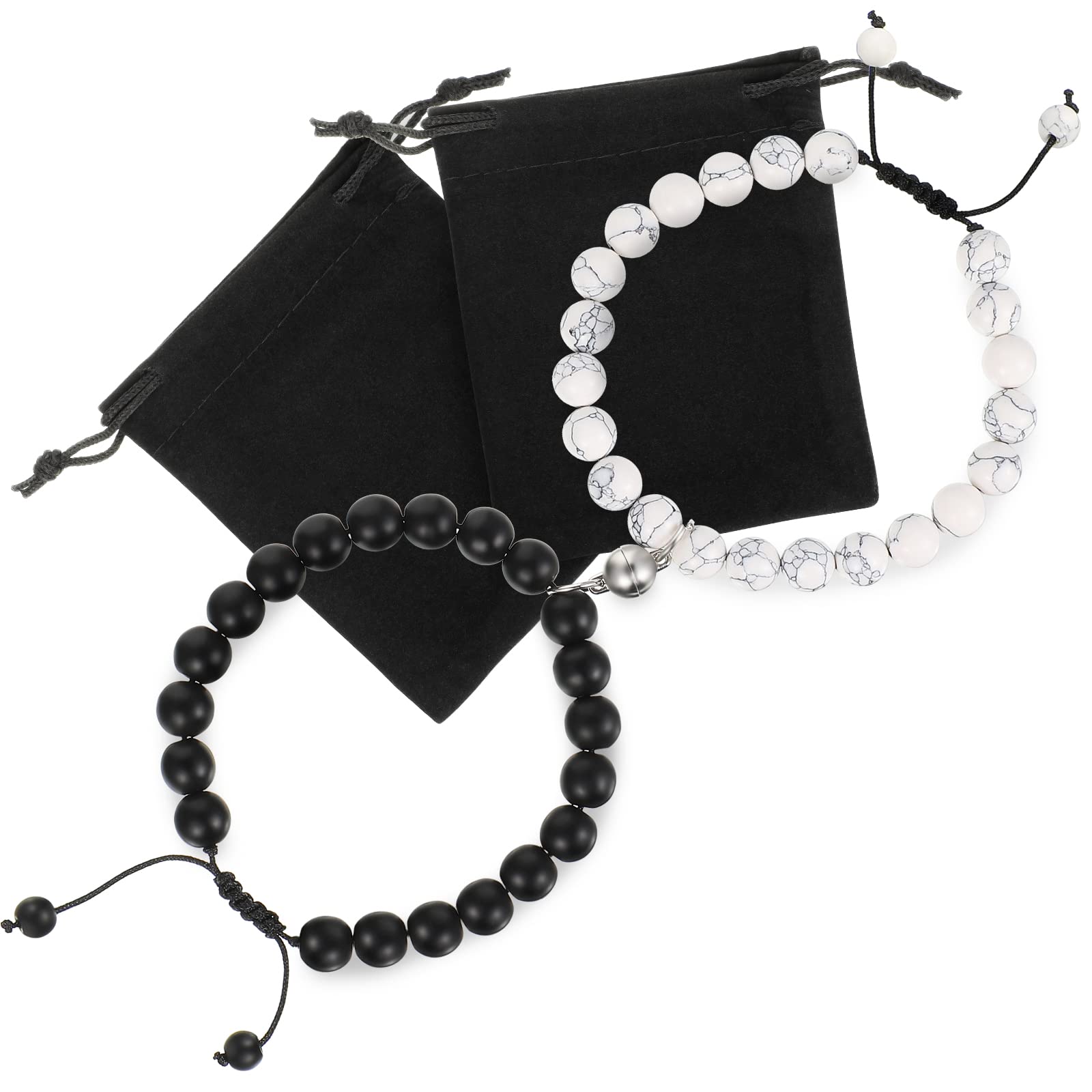 Yaomiao2 Pieces Couple Magnetic Bracelets His and Her Lover Bracelet Matching Mutual Attraction Distance Bracelets Adjustable Stone Beaded Bracelets for Valentine's Day Boyfriend Girlfriend Friendship Gifts