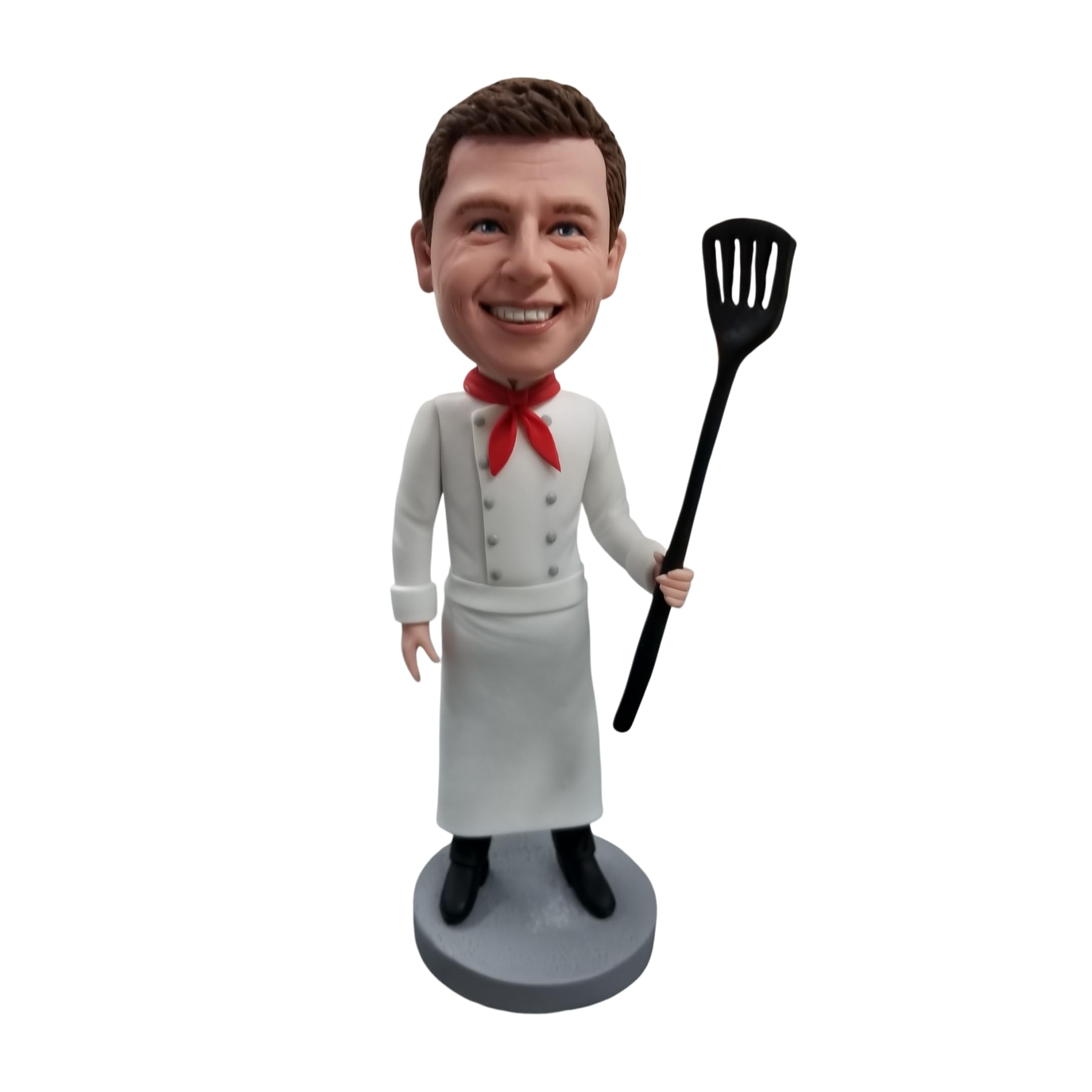 Figurine 3D faite à la main par Photo Chef Bobbleheads avec spatule Sculpture faite à la main Cadeaux pour les professionnels de la cuisine Décoration d'intérieur pour les amateurs de cuisine