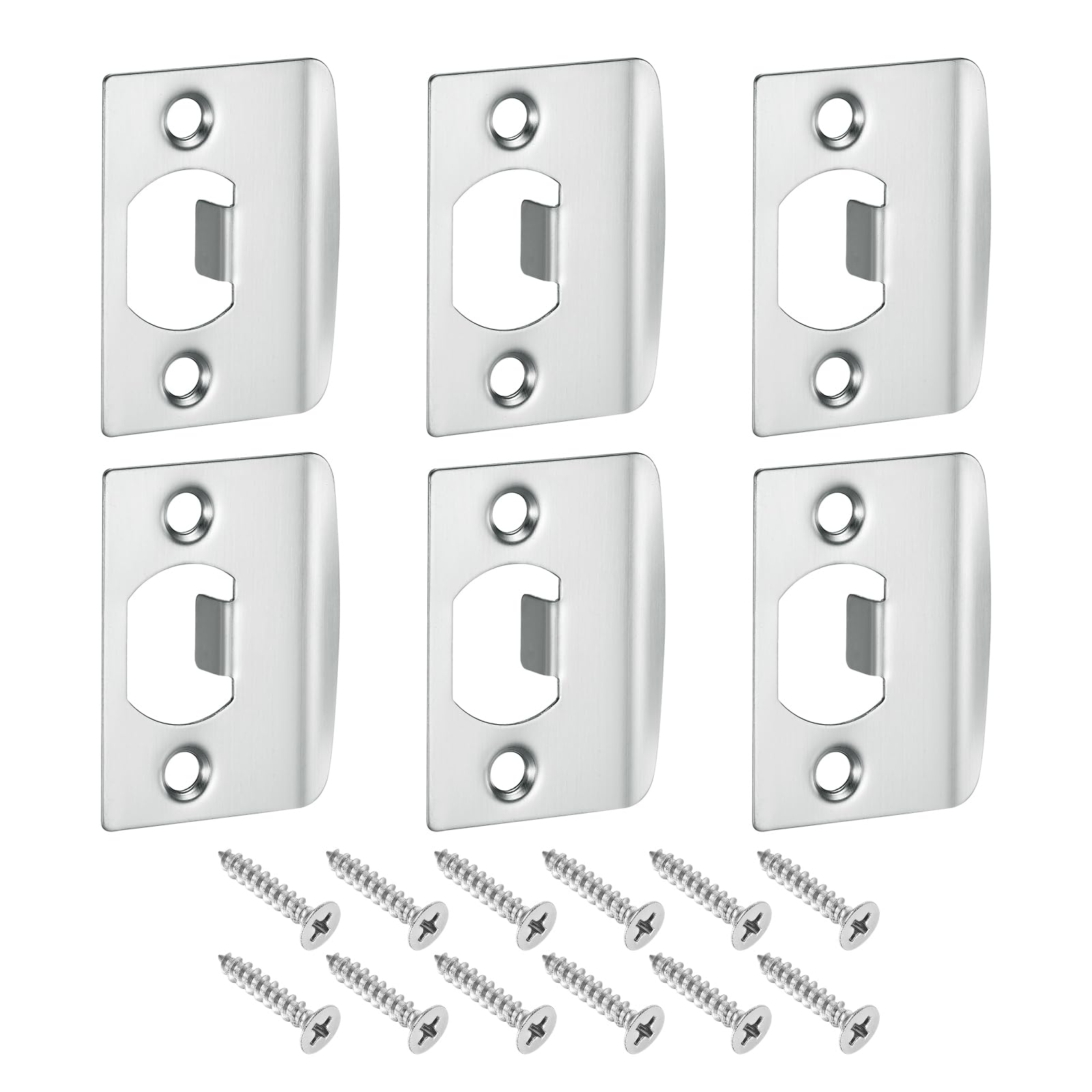 sourcing map D-Type Door Strike Plate, 6Pcs 57mm x 45mm 201 Stainless Steel Latch Deadbolt Strike Plate for Door Frame Door Jamb, Silver