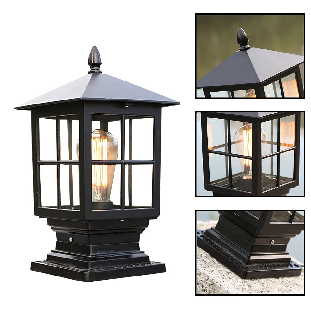 Borne de jardin en fonte d'aluminium noir, luminaire d'extérieur Lampe d'extérieur rustique sur pied E27 Chemins d'éclairage extérieur sur pied Pilier Eclairage de jardin