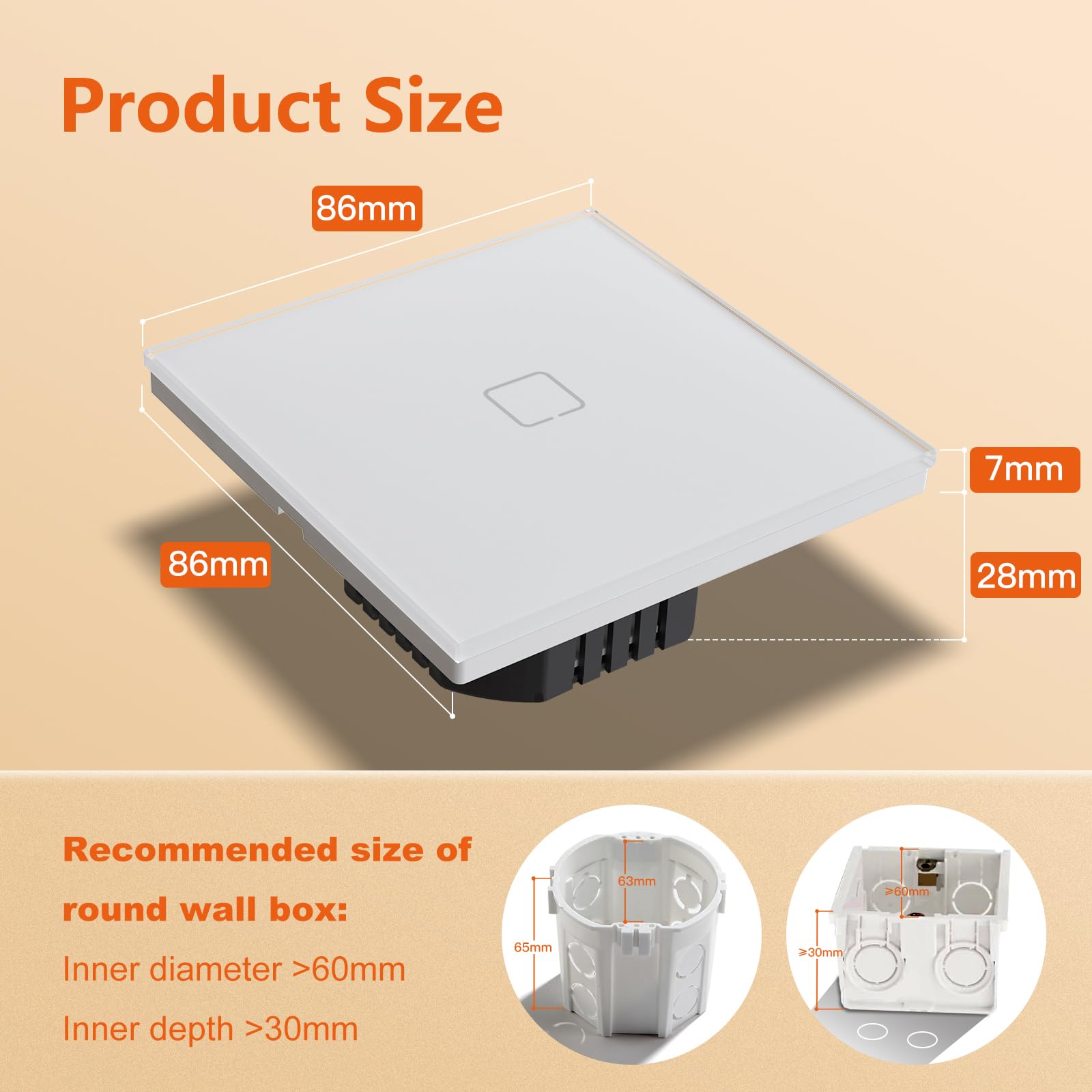 Interruptor Tactil Inteligente,WIFI Interruptores de Luz Con Cristal,Compatible con Alexa/Tuya/Smart Life,Requiere Cable Neutro,1 Gang 1 Vía-2 Paquetes,86mm Blanco