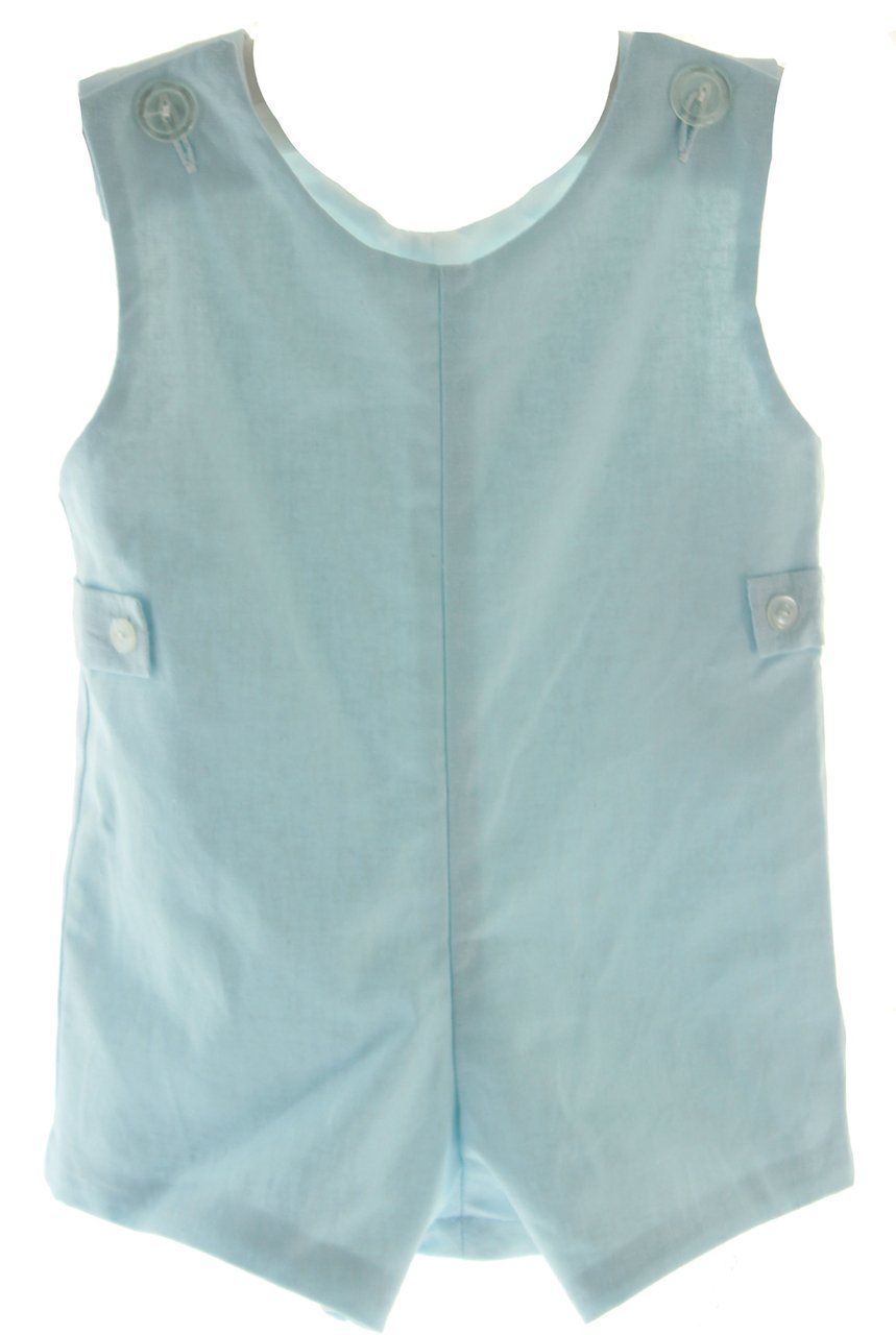 Boys Blue Linen John John Romper Outfit Monogrammable (3M)