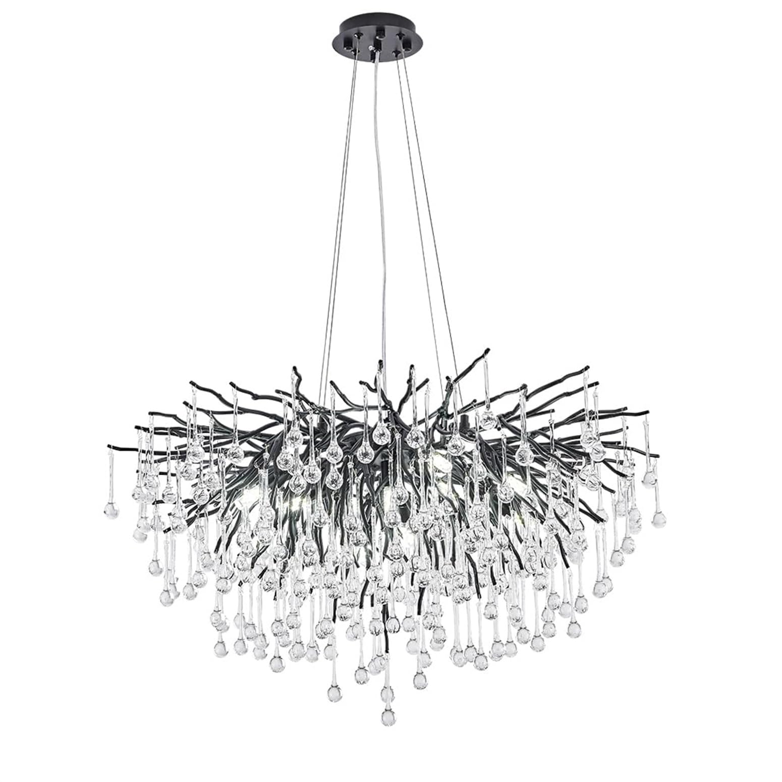 Lustre branches d'arbre cristal noir luminaire suspendu LED salon