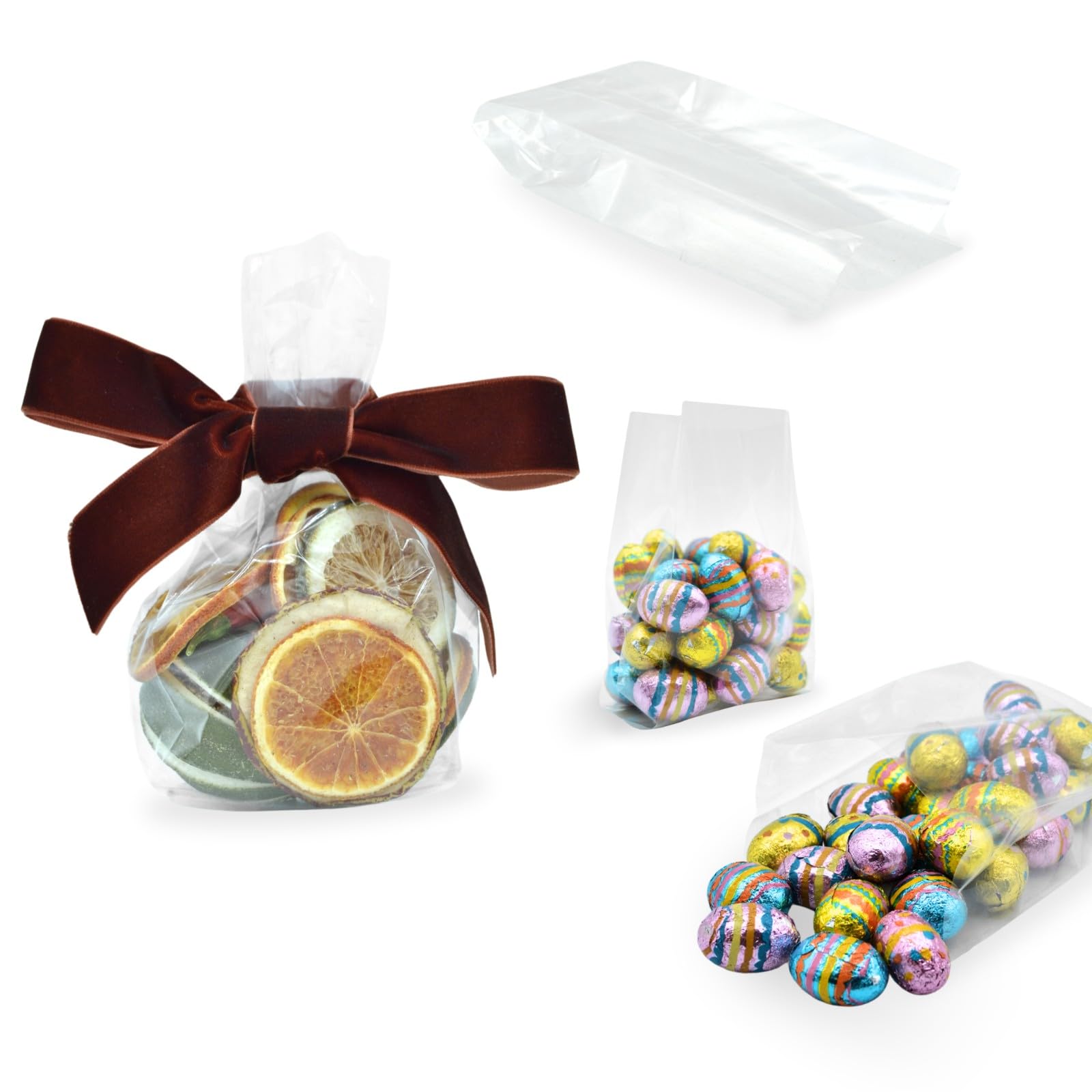 celloexpress 3" x 1.75" x 7" (Long) Gusset Bag Party Bags for Favour Crafts Sweets Display Gifts Crimp Clear Cellophane Cello - Pack of 250