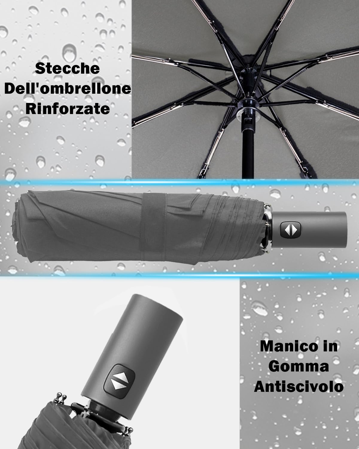 HW CASA Ombrello Pieghevole Antivento,105CM Ombrello Automatico,8 Stecche Rinforzo in Fibra di Vetro Ombrello Antivento Robusto,Compatto e Portatile Ombrello da Viaggio,Ombrello Uomo e Donna