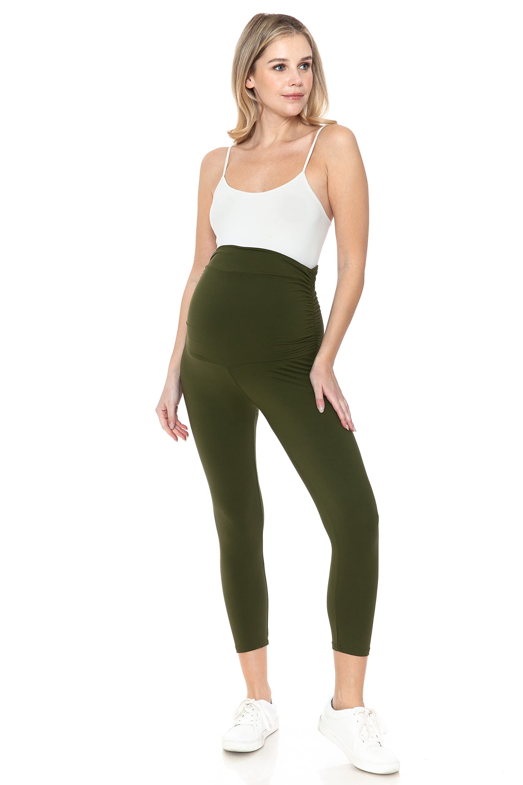 Leggings Depot Legging de maternité pour femme - Collants de yoga décontractés pour la grossesse, vert olive, Taille M