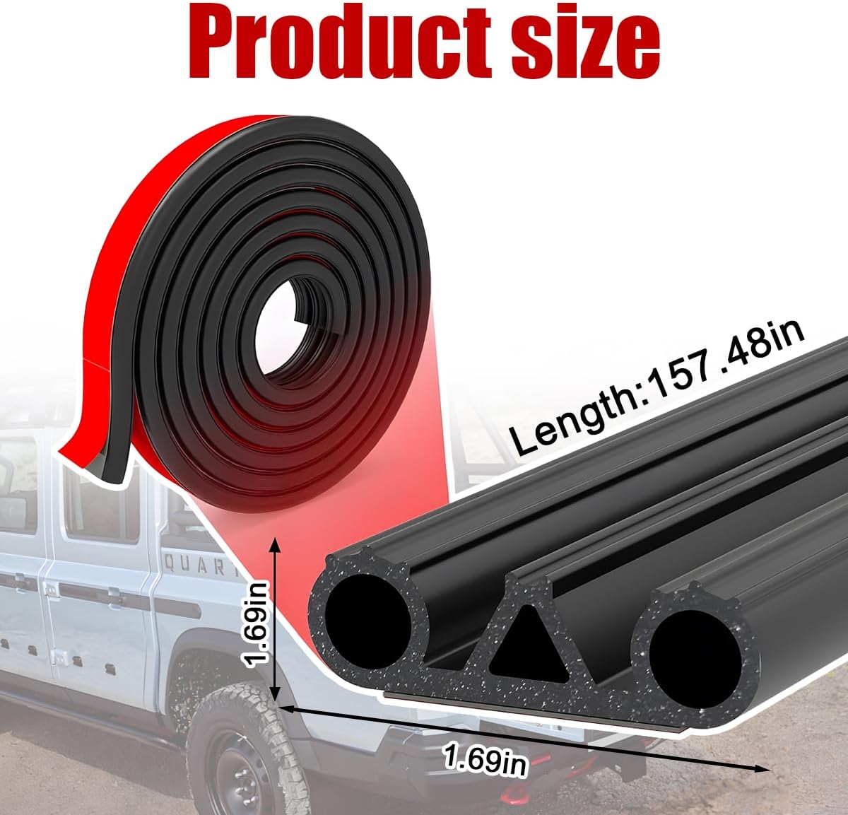 Mandark Truck Tonneau Tailgate Adhesive Seal, 13.1FT Rubber Automotive Weather Stripping Cover with Three Hole, Vehicle Door Strip Protection, Universal for Pickups Cap, Camper Shell, SUV