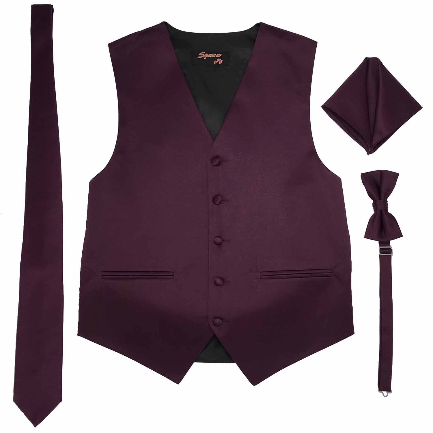 Spencer J's Men’s Formal Tuxedo Suit Vest Tie Bowtie and Pocket Square 4 Peace Set Verity of Colors