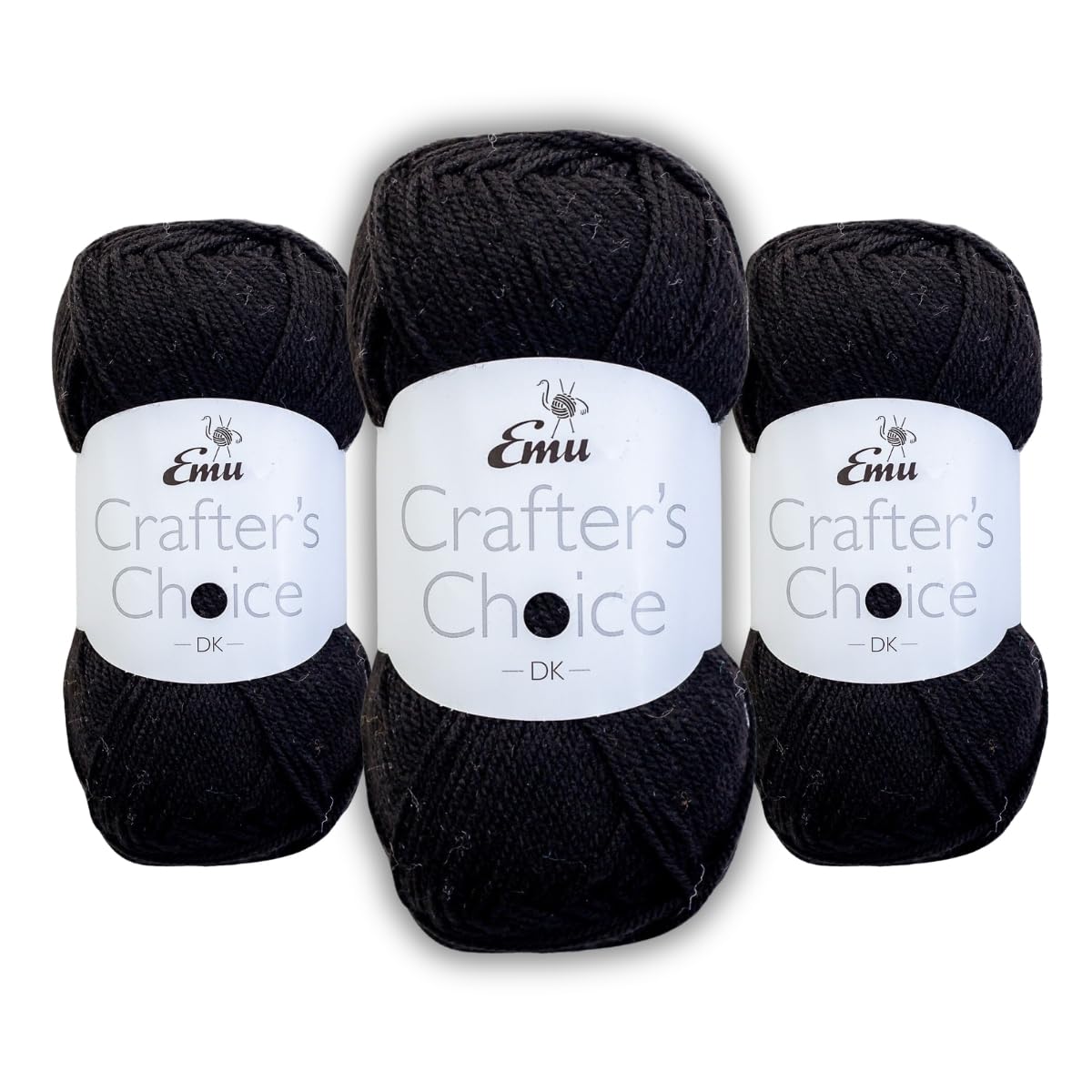Emu Crafter's Choice DK Everyday Acrylic Yarn 100g Balls 300m, Pack of 3, Black - 004