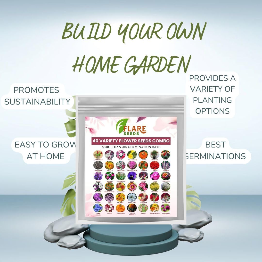 FLARE SEEDS India's Most popular Flower Seeds Outdoor Combo of 40 Packet of Seeds Garden Flower Seeds Pack Perfect Pack for Home Garden 1