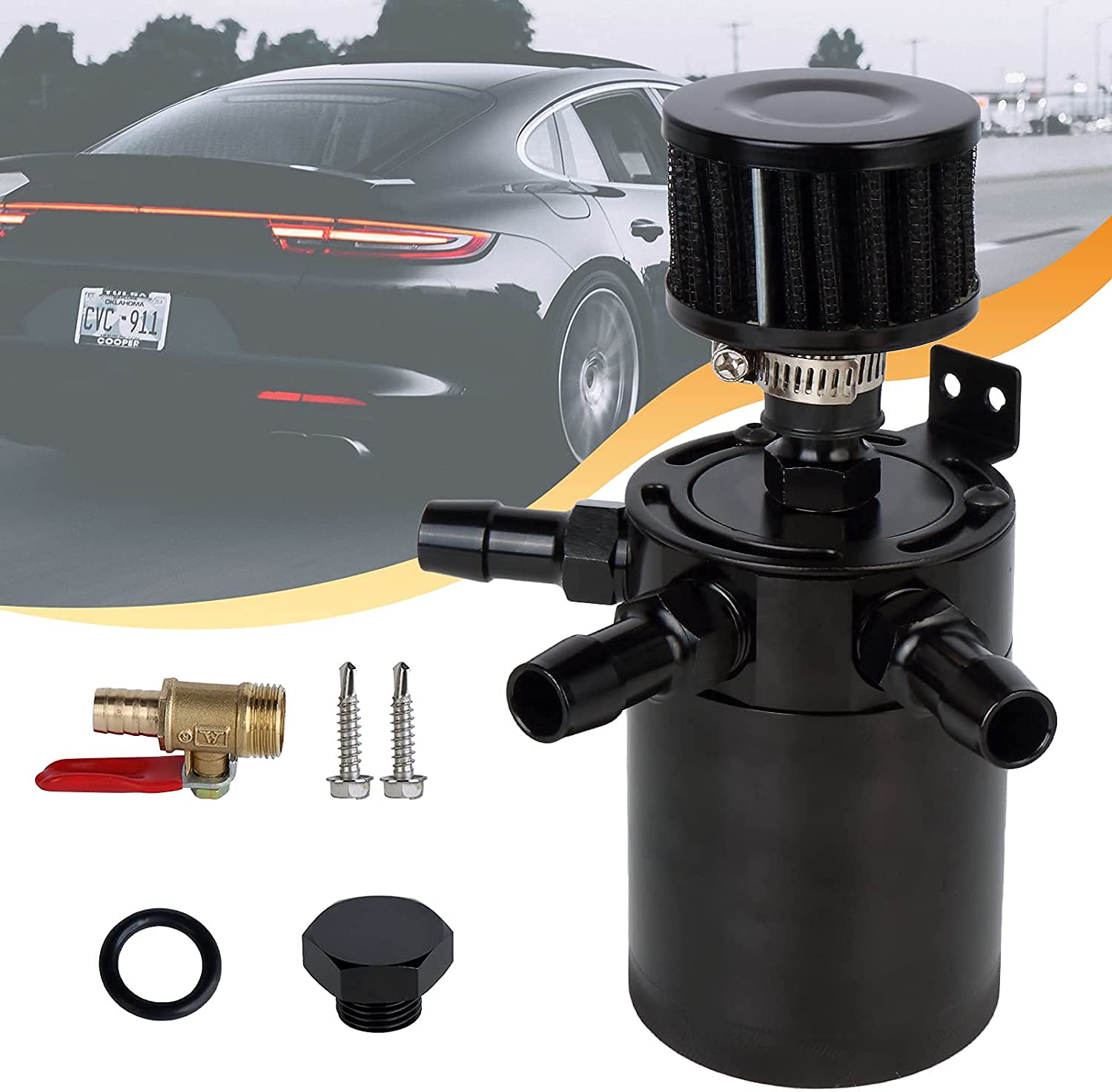 Buy JTHouse 3 Port Oil Catch Can, 1 Outlet & 2 Inlet Compact Baffled