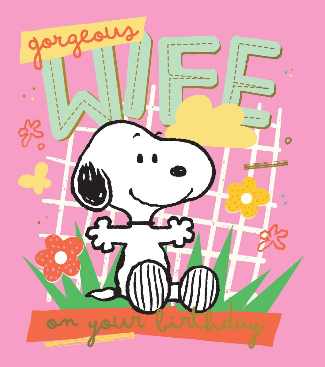 Peanuts Happy Birthday Wife Card, Snoopy Gorgeous Wife On Your Birthday Card, Cute Nostalgic Classic TV Cartoon Illustration
