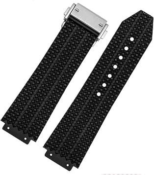 25 * 19mm Silicone Rubber Strap Compatible with Hublot Dabang Black Mens Strap with Butterfly Buckle Tool Watch AccessoriesA-Silver Buckle
